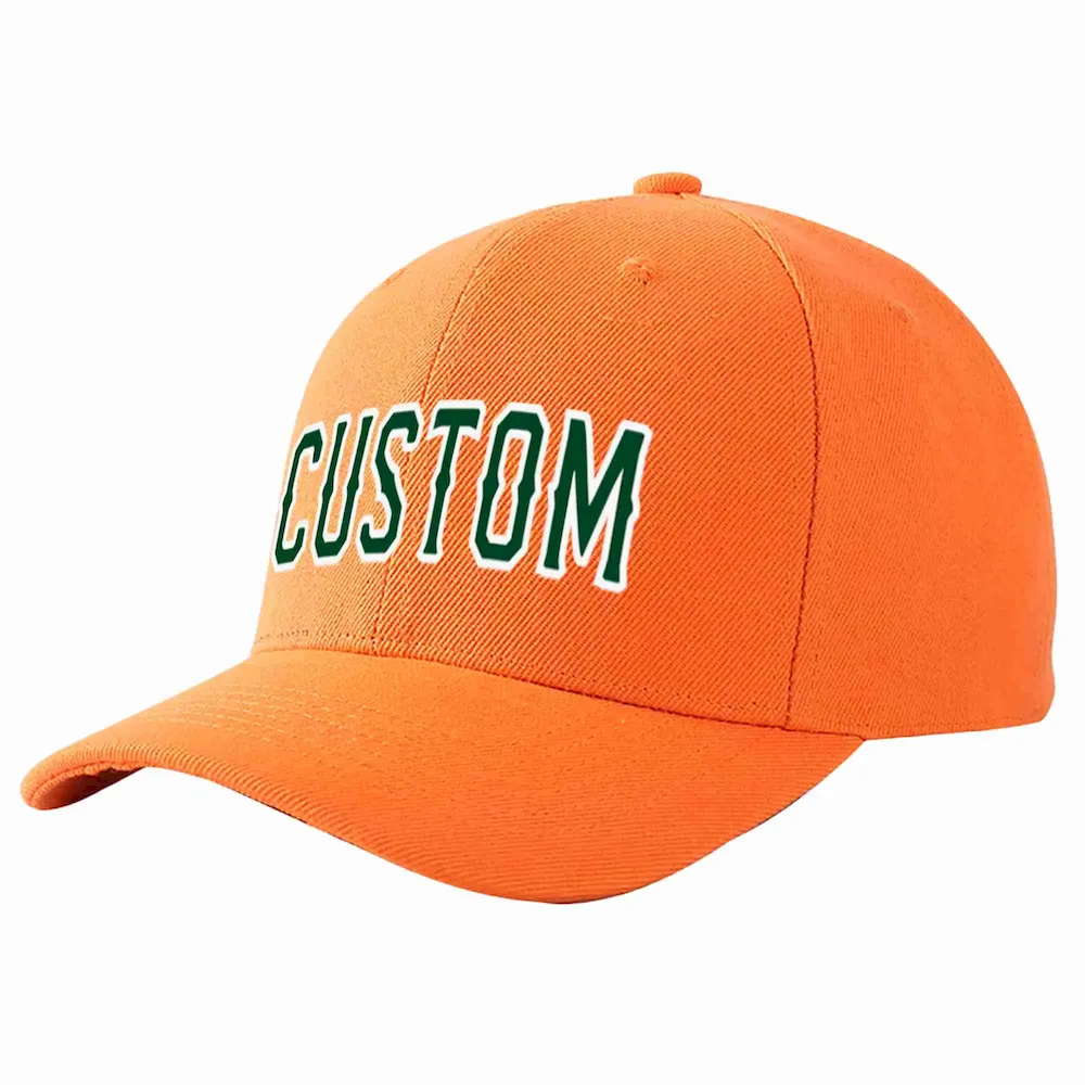 Custom Orange Green-White Curved Eaves Sport Baseball Cap Design for Men/Women/Youth