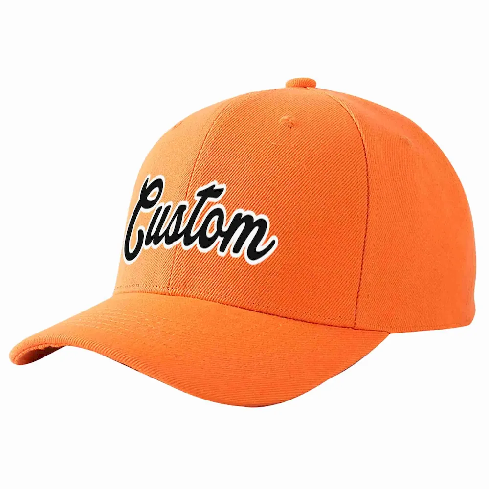 Custom Orange Black-White Curved Eaves Sport Baseball Cap Design for Men/Women/Youth