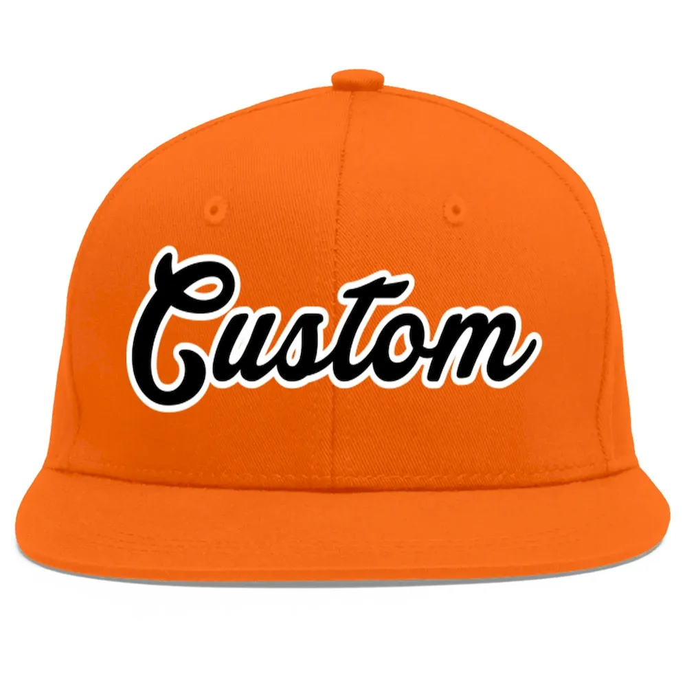 Custom Orange Black-White Flat Eaves Sport Baseball Cap
