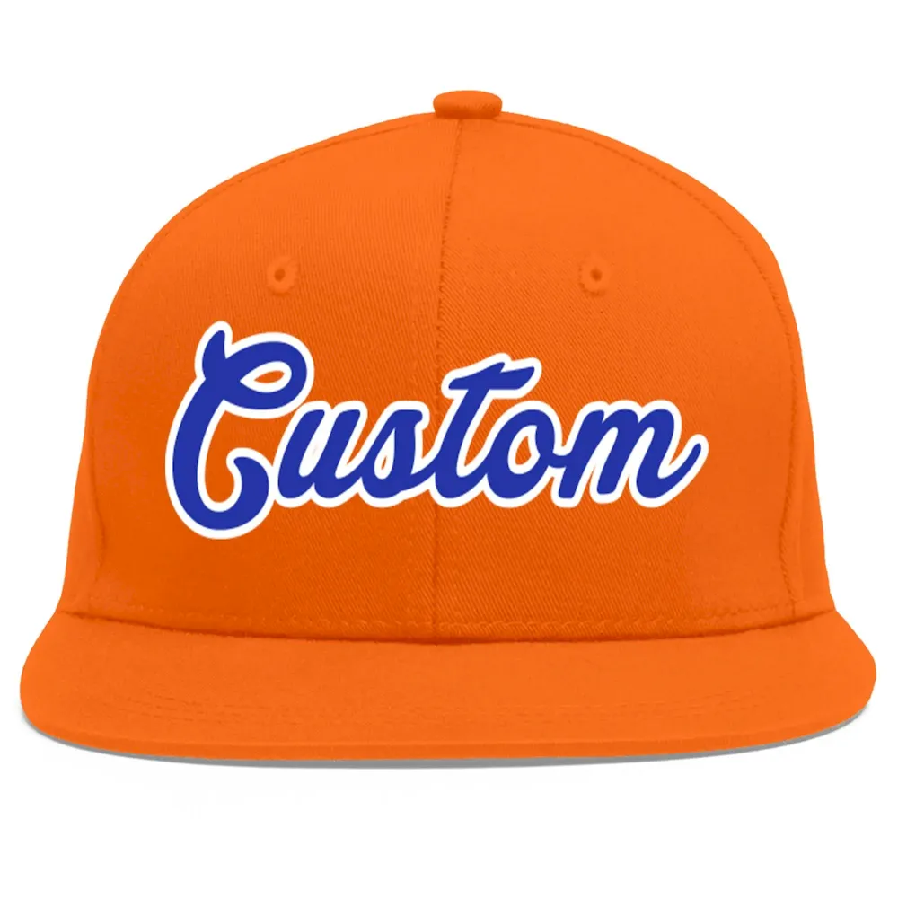 Custom Orange Royal-White Flat Eaves Sport Baseball Cap