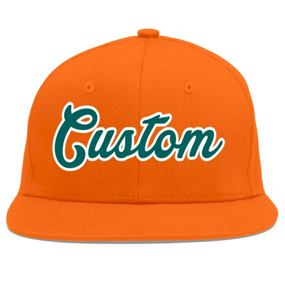Custom Orange Aqua-White Flat Eaves Sport Baseball Cap
