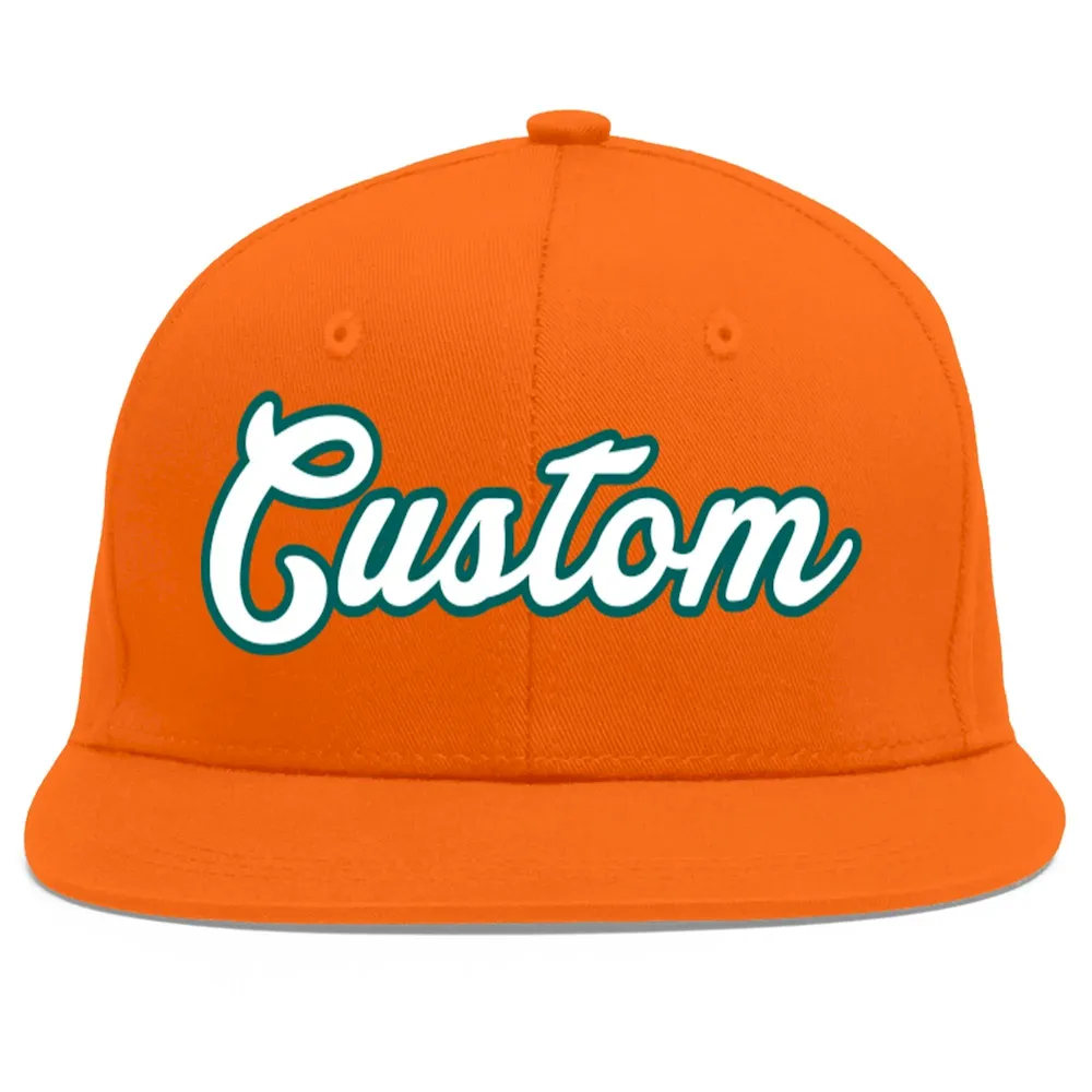 Custom Orange White-Aqua Flat Eaves Sport Baseball Cap