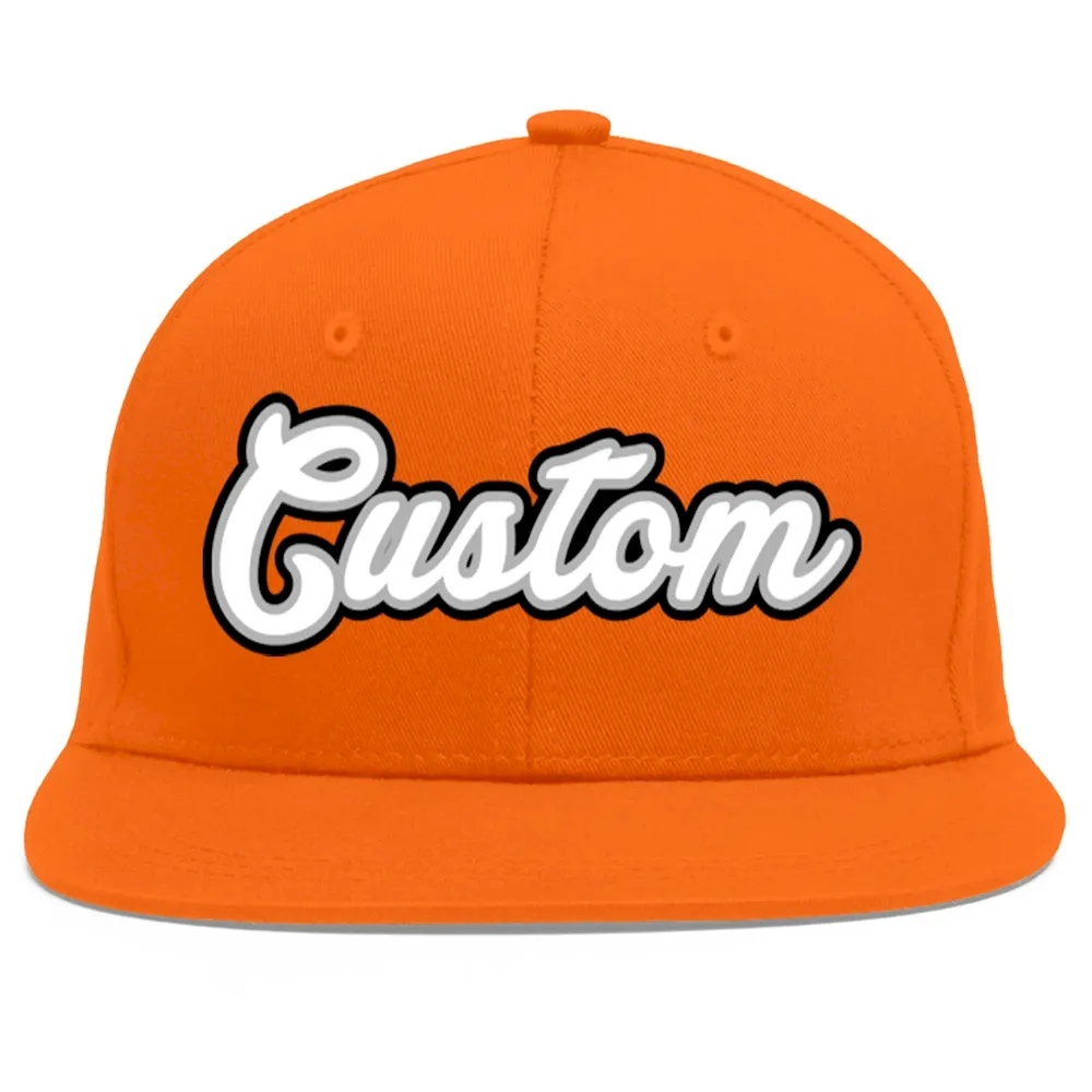 Custom Orange White-Gray Flat Eaves Sport Baseball Cap
