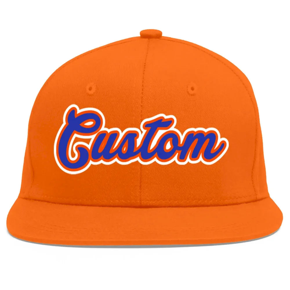 Custom Orange Royal-Orange Flat Eaves Sport Baseball Cap