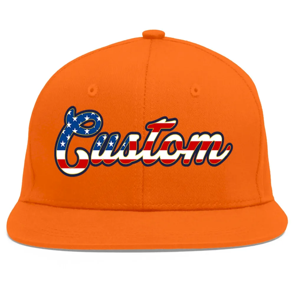 Custom Orange Vintage USA Flag-Gold Flat Eaves Sport Baseball Cap