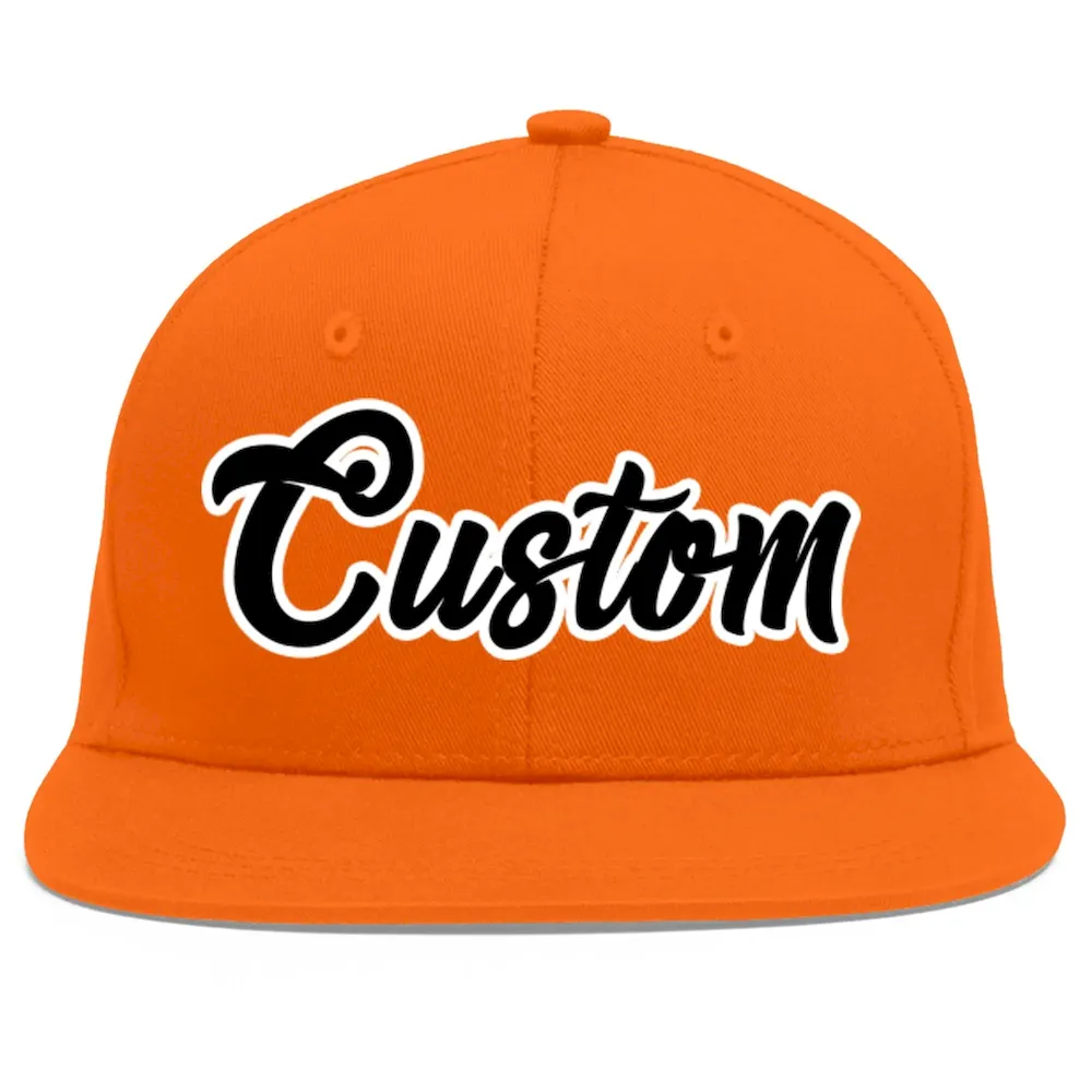 Custom Orange Black-White Flat Eaves Sport Baseball Cap