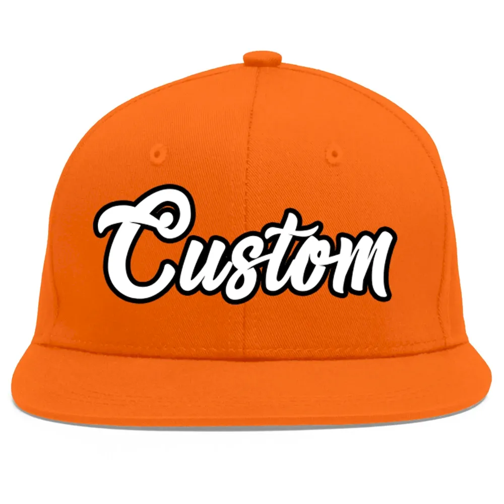 Custom Orange White-Black Flat Eaves Sport Baseball Cap