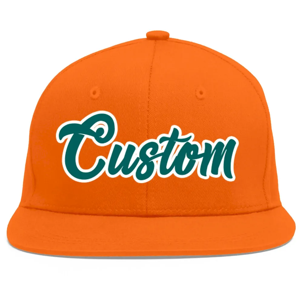 Custom Orange Aqua-White Flat Eaves Sport Baseball Cap