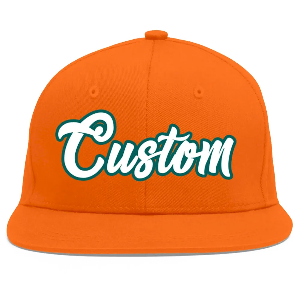 Custom Orange White-Aqua Flat Eaves Sport Baseball Cap