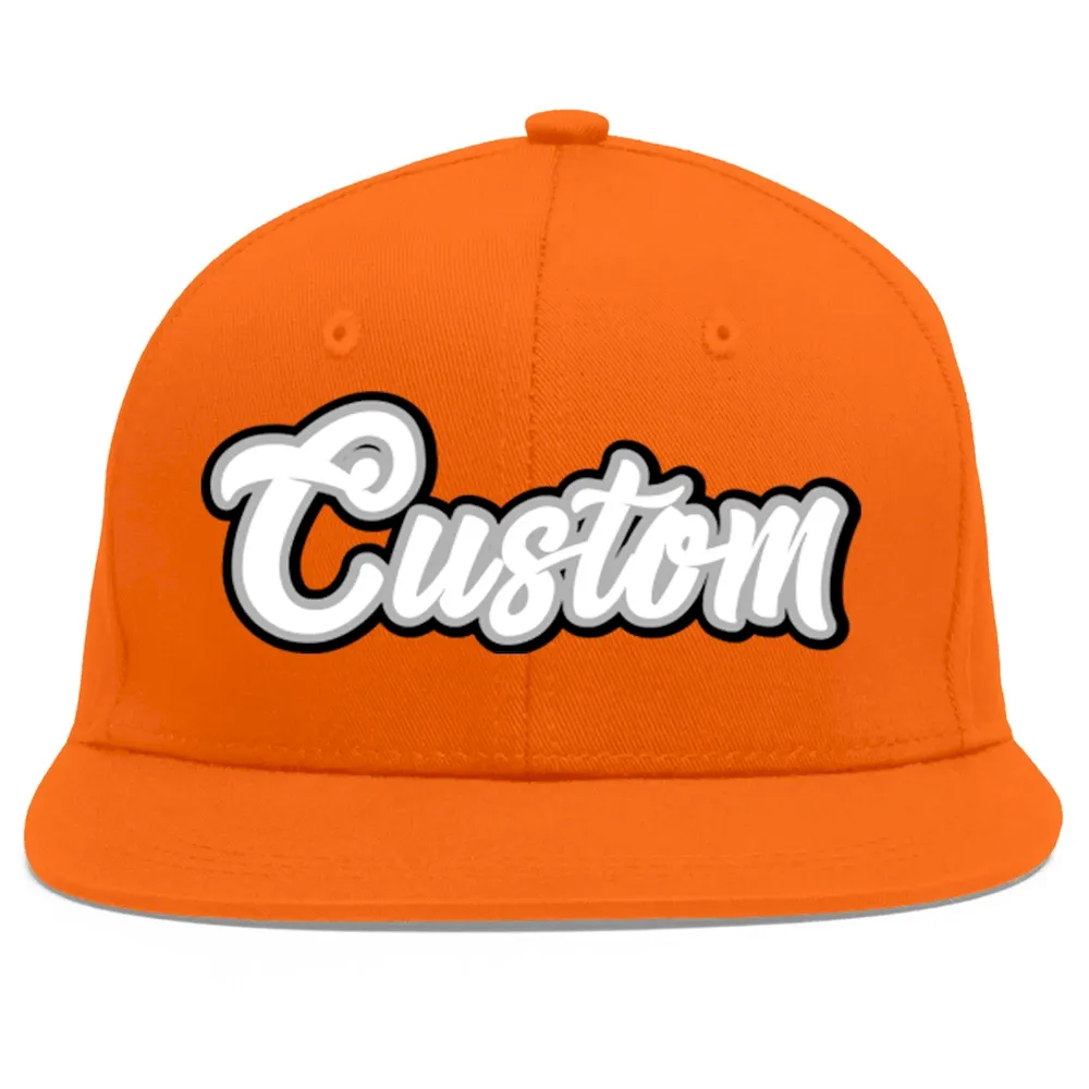 Custom Orange White-Gray Flat Eaves Sport Baseball Cap