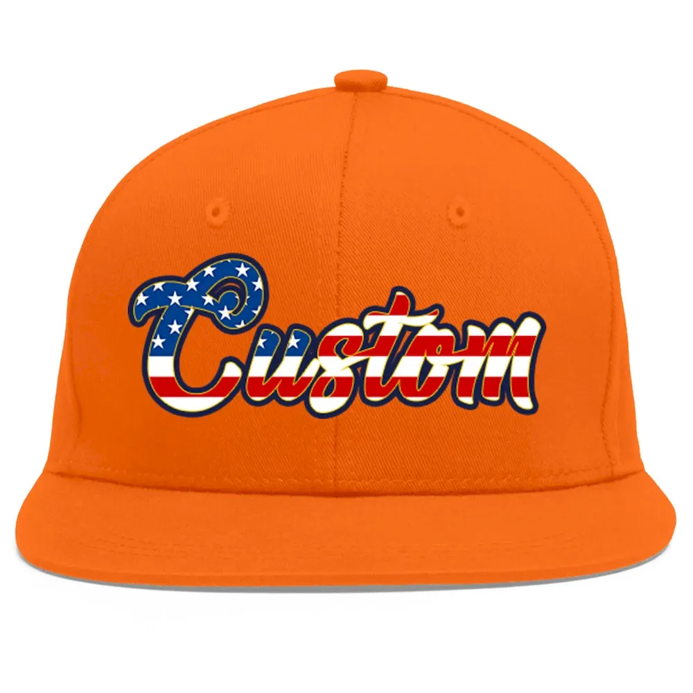 Custom Orange Vintage USA Flag-Gold Flat Eaves Sport Baseball Cap