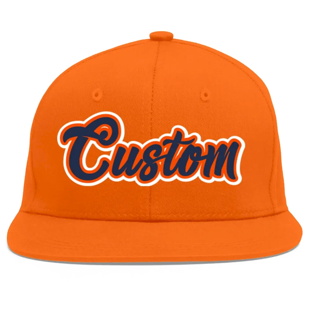 Custom Orange Navy-Orange Flat Eaves Sport Baseball Cap