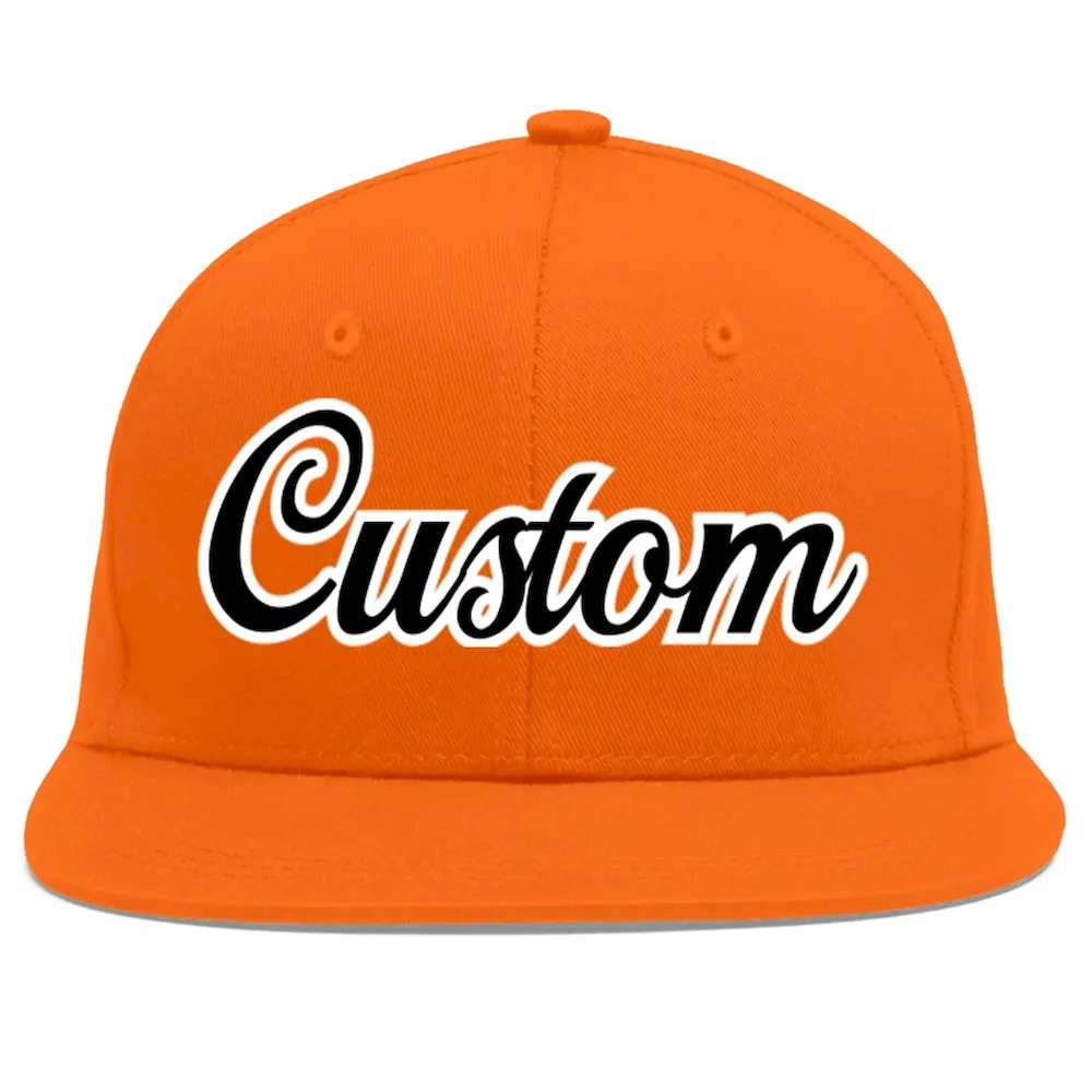 Custom Orange Black-White Flat Eaves Sport Baseball Cap