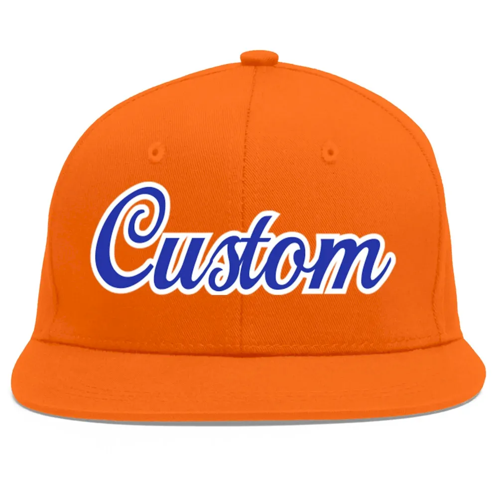 Custom Orange Royal-White Flat Eaves Sport Baseball Cap