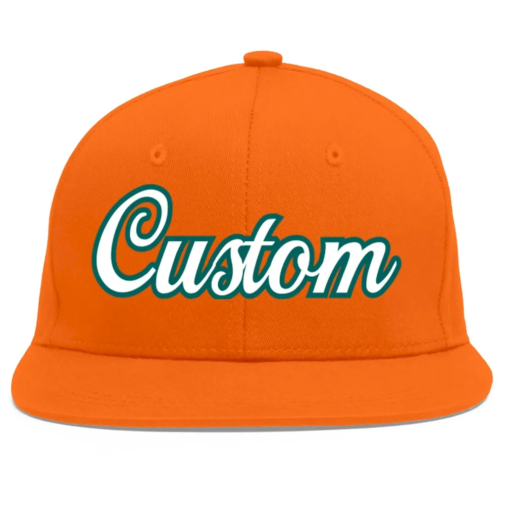 Custom Orange White-Light Blue Flat Eaves Sport Baseball Cap