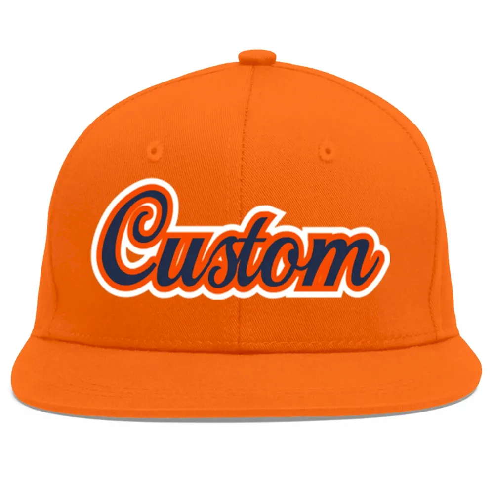 Custom Orange Navy-Orange Flat Eaves Sport Baseball Cap