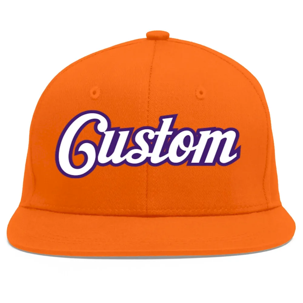 Custom Orange White-purple Flat Eaves Sport Baseball Cap