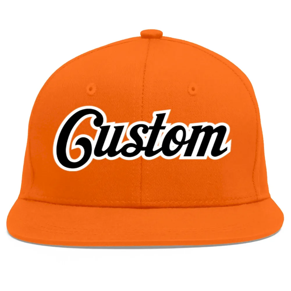 Custom Orange White-Black Flat Eaves Sport Baseball Cap