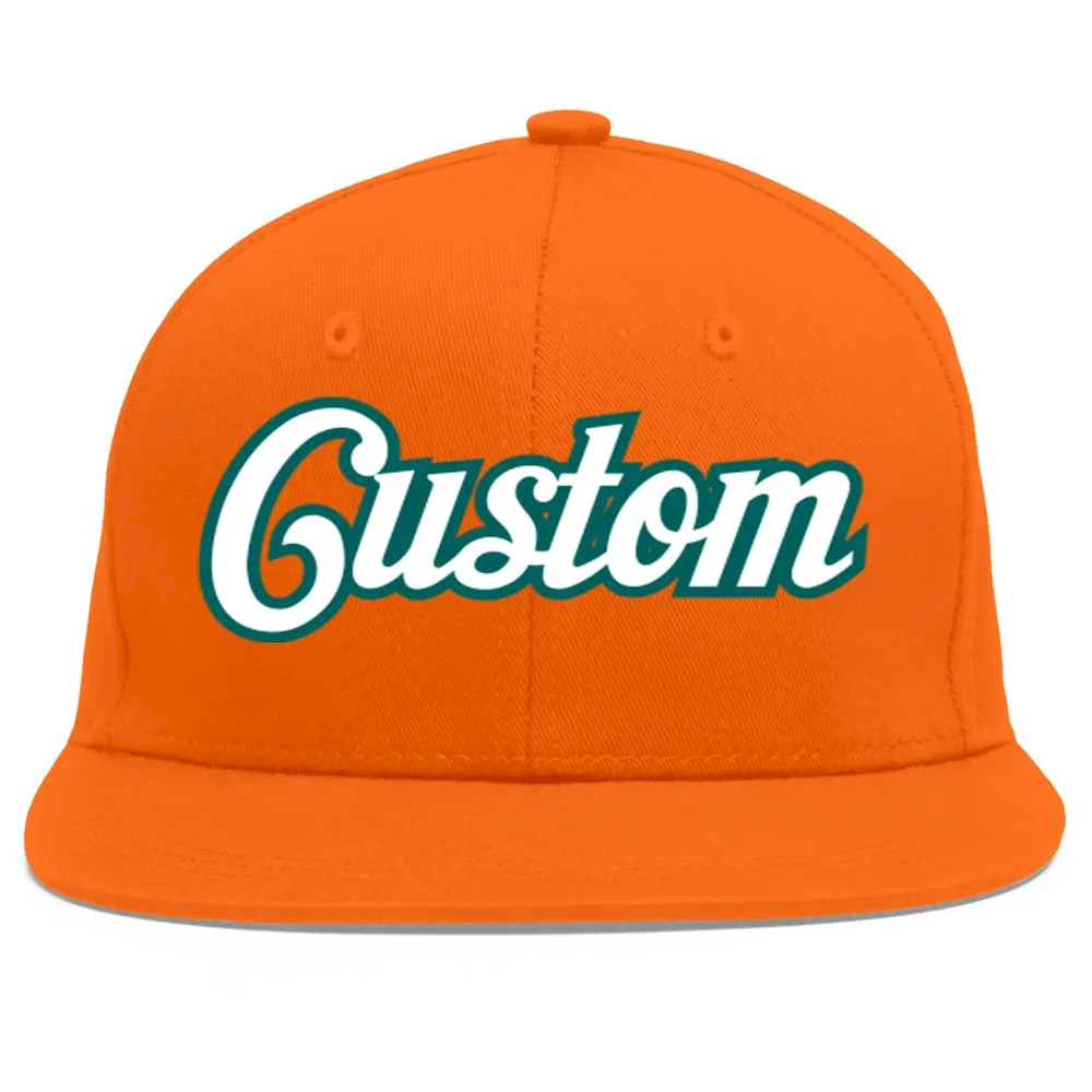 Custom Orange White-Aqua Flat Eaves Sport Baseball Cap