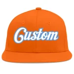 Custom Orange White-Light Blue Flat Eaves Sport Baseball Cap