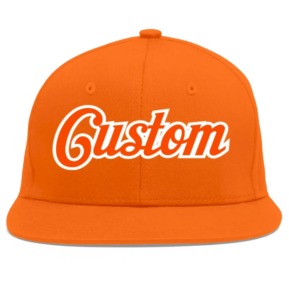Custom Orange Orange-White Flat Eaves Sport Baseball Cap