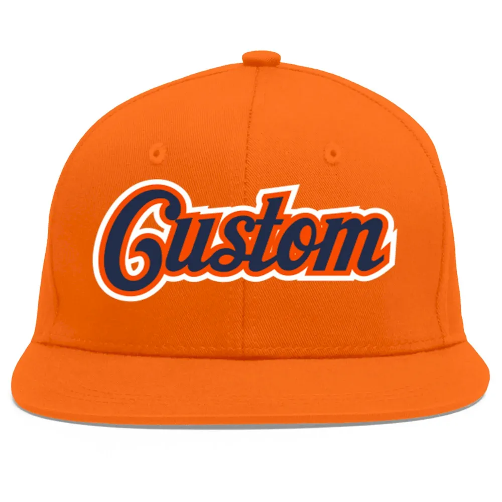 Custom Orange Navy-Orange Flat Eaves Sport Baseball Cap