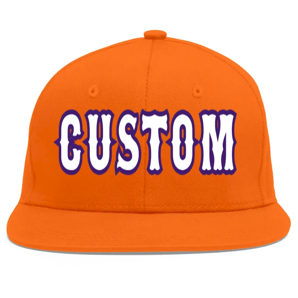 Custom Orange White-purple Flat Eaves Sport Baseball Cap