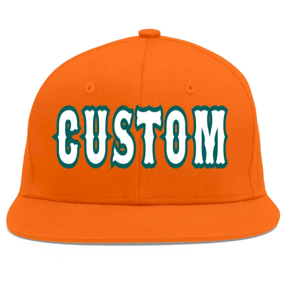 Custom Orange White-Aqua Flat Eaves Sport Baseball Cap