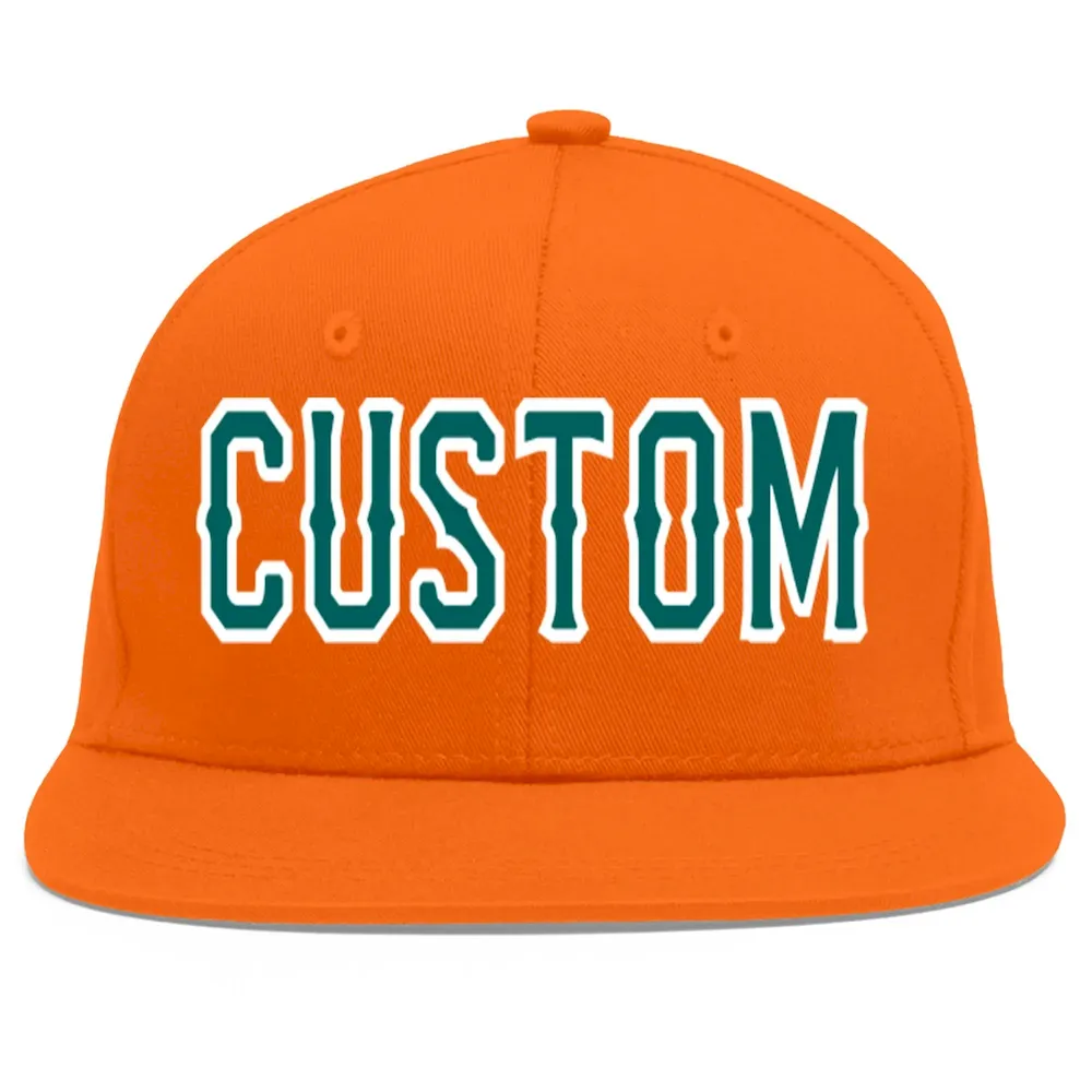 Custom Orange Aqua-White Flat Eaves Sport Baseball Cap