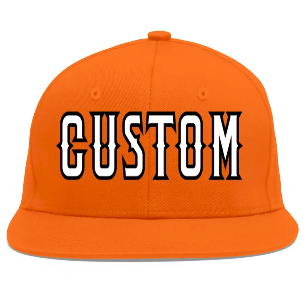 Custom Orange White-Black Flat Eaves Sport Baseball Cap