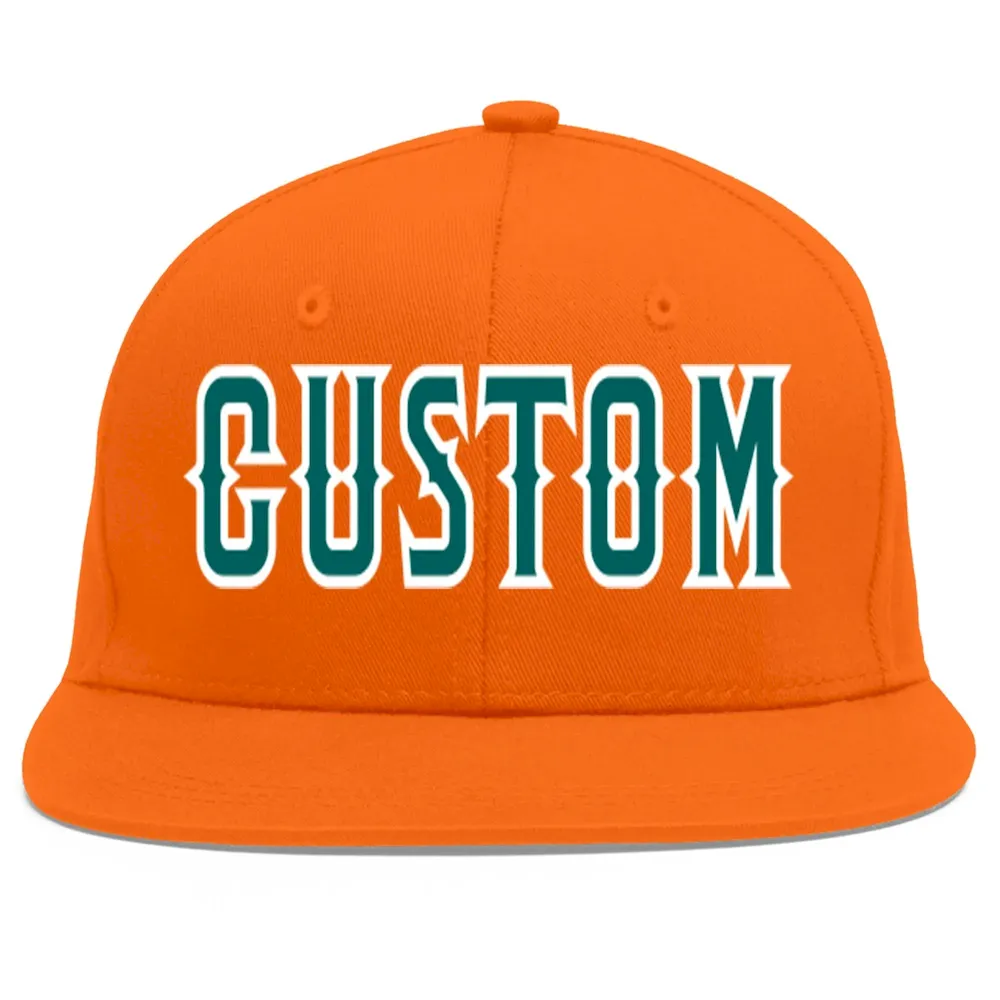 Custom Orange Aqua-White Flat Eaves Sport Baseball Cap