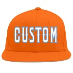 Custom Orange White-Light Blue Flat Eaves Sport Baseball Cap