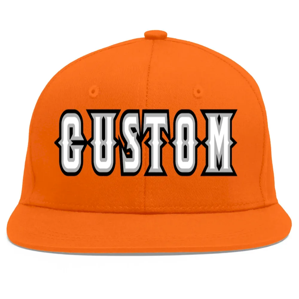 Custom Orange White-Gray Flat Eaves Sport Baseball Cap