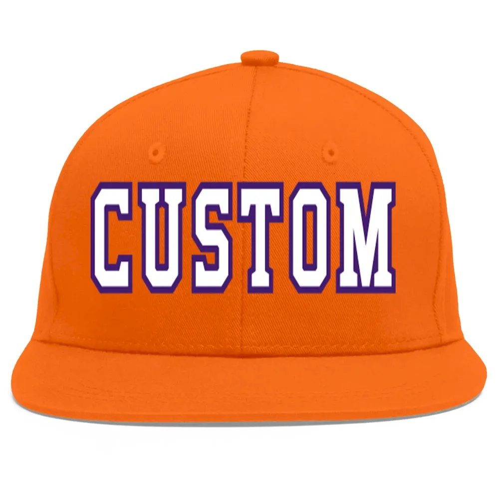 Custom Orange White-purple Flat Eaves Sport Baseball Cap