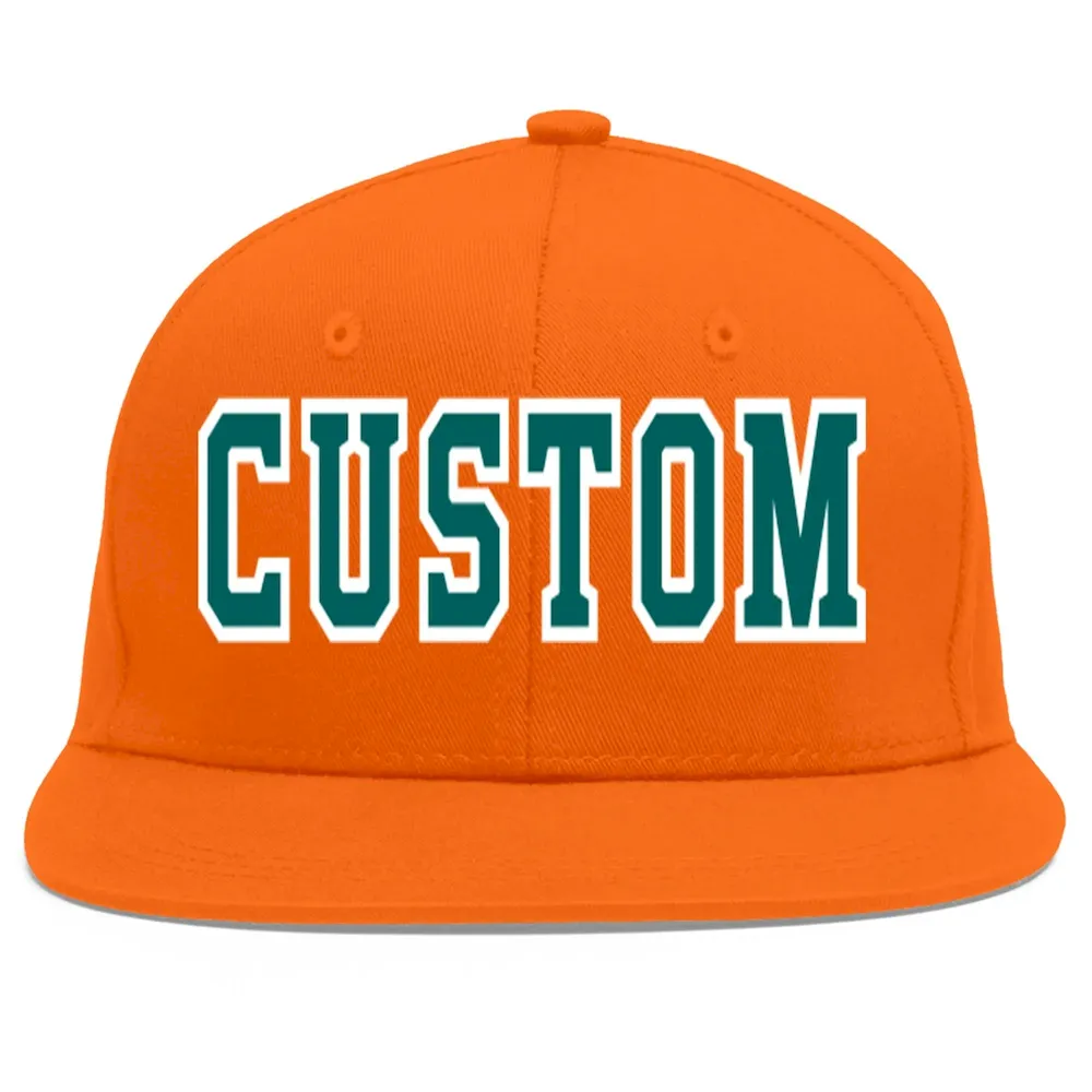 Custom Orange Aqua-White Flat Eaves Sport Baseball Cap