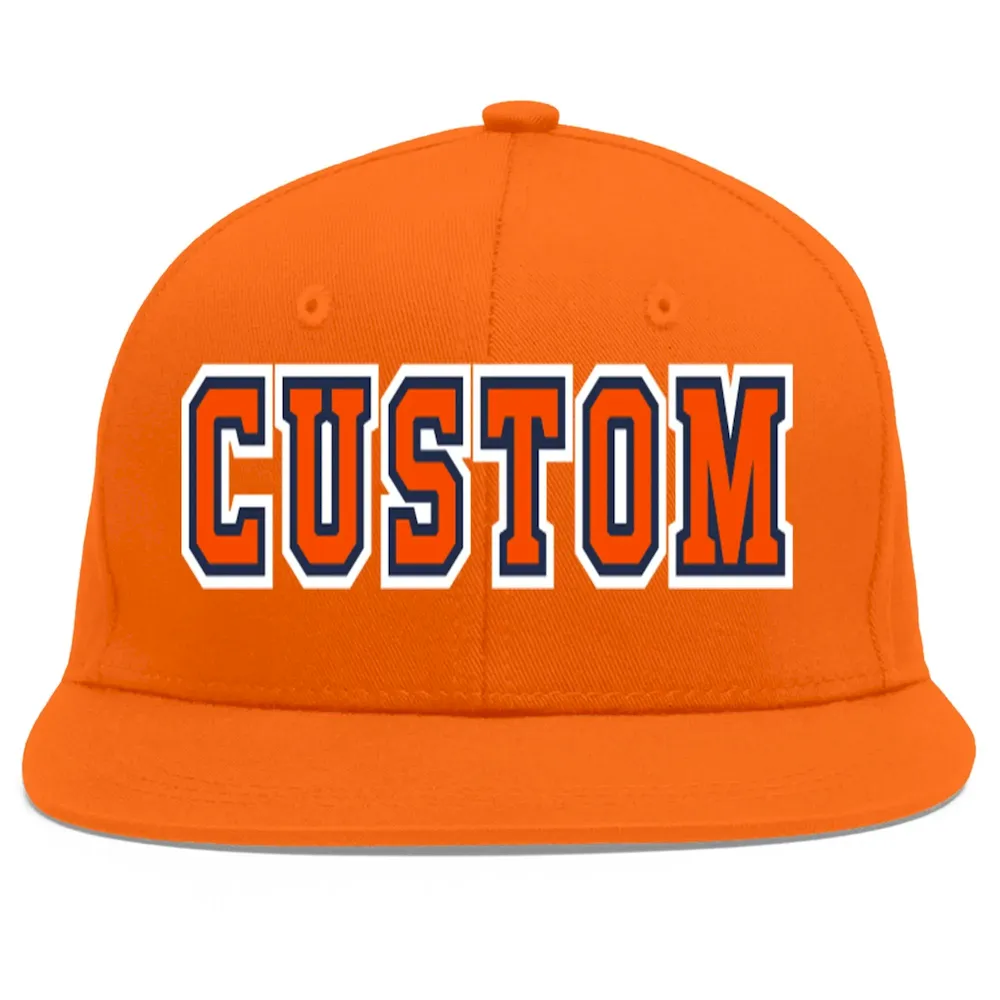 Custom Orange Orange-Navy Flat Eaves Sport Baseball Cap