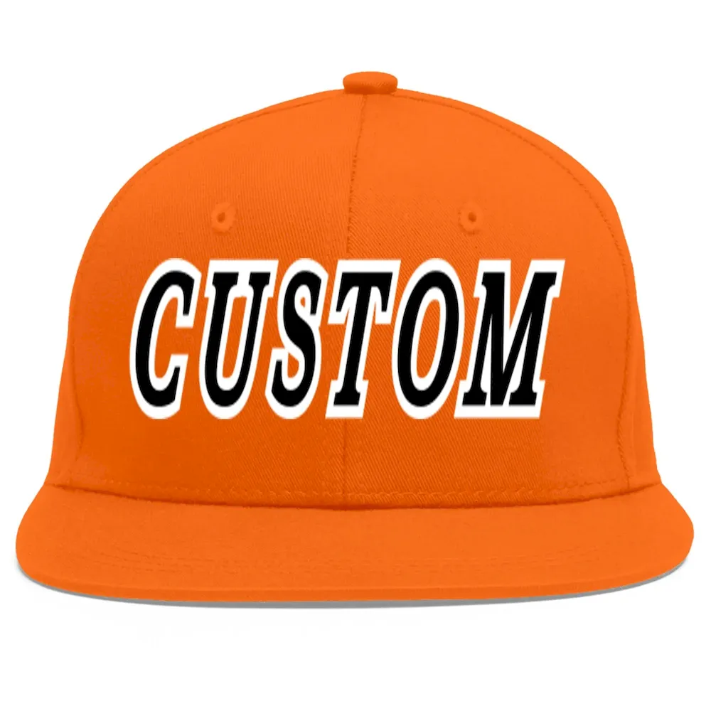 Custom Orange Black-White Flat Eaves Sport Baseball Cap