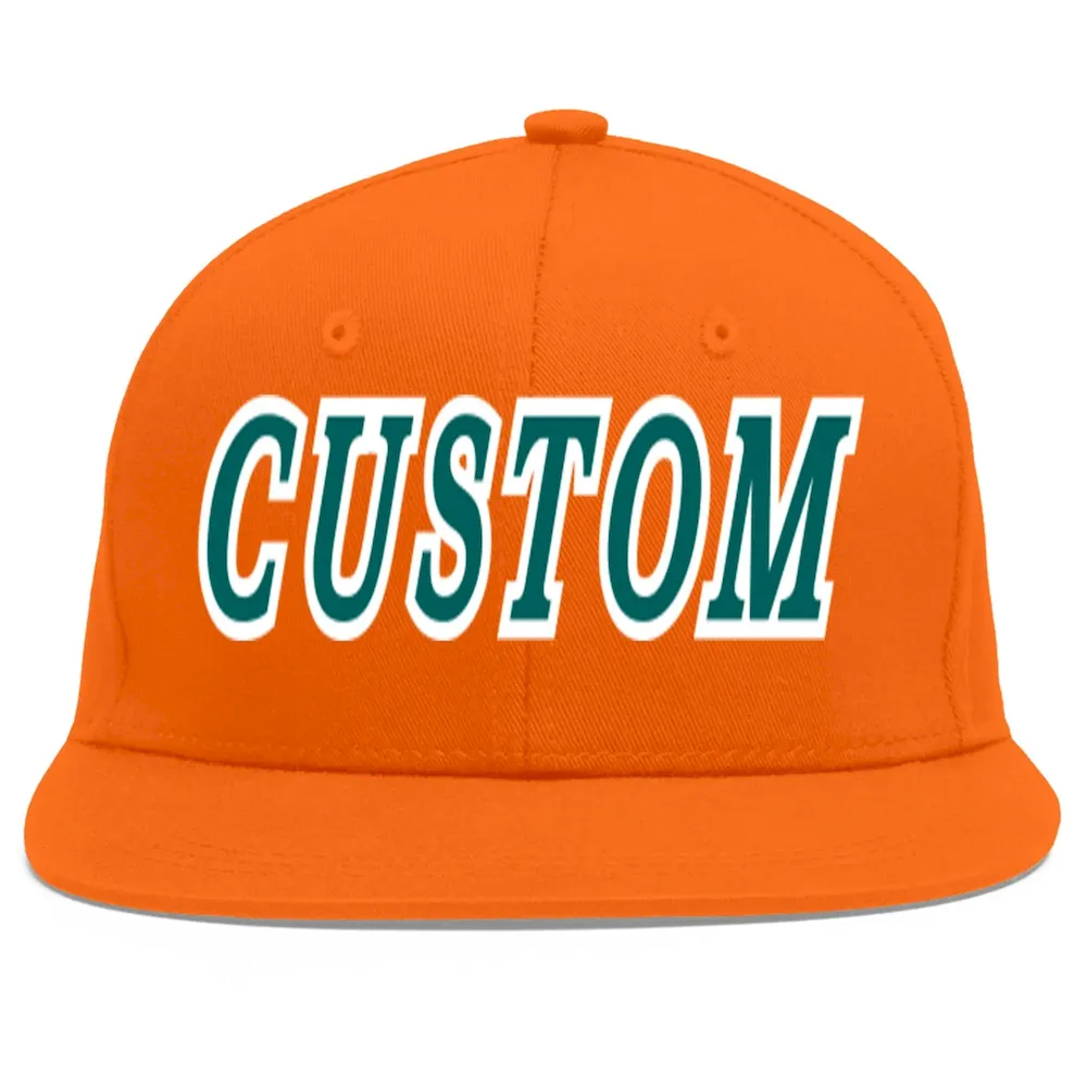 Custom Orange Aqua-White Flat Eaves Sport Baseball Cap