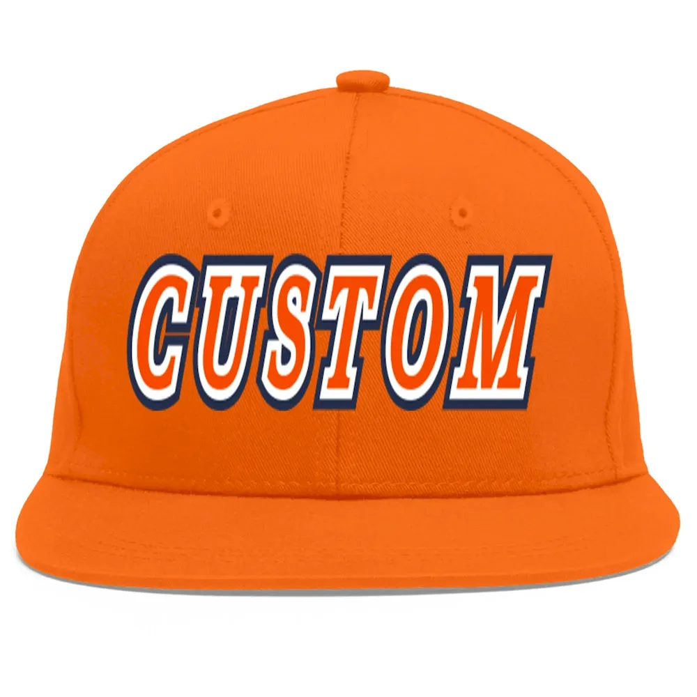 Custom Orange Orange-Navy Flat Eaves Sport Baseball Cap