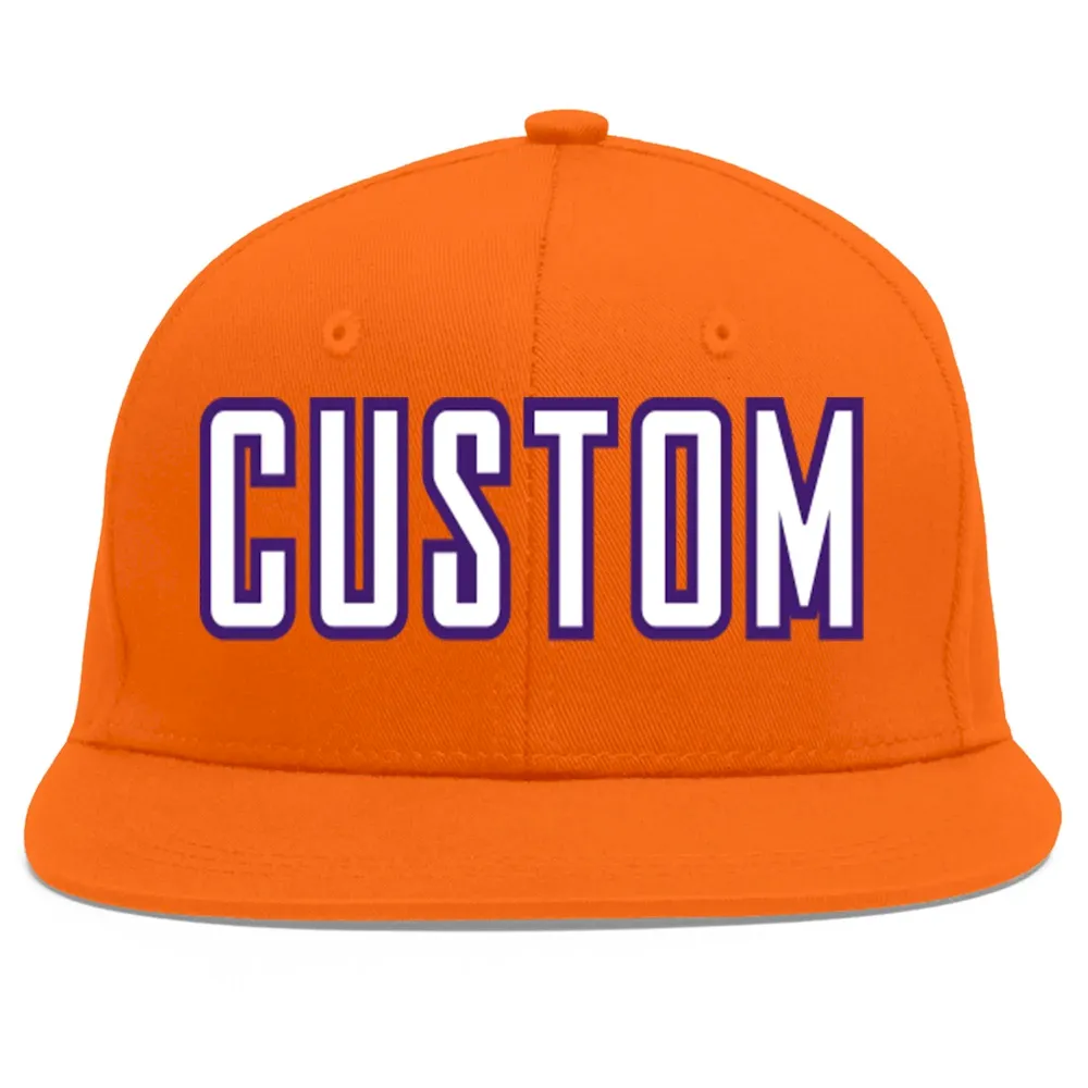 Custom Orange Black-White Flat Eaves Sport Baseball Cap