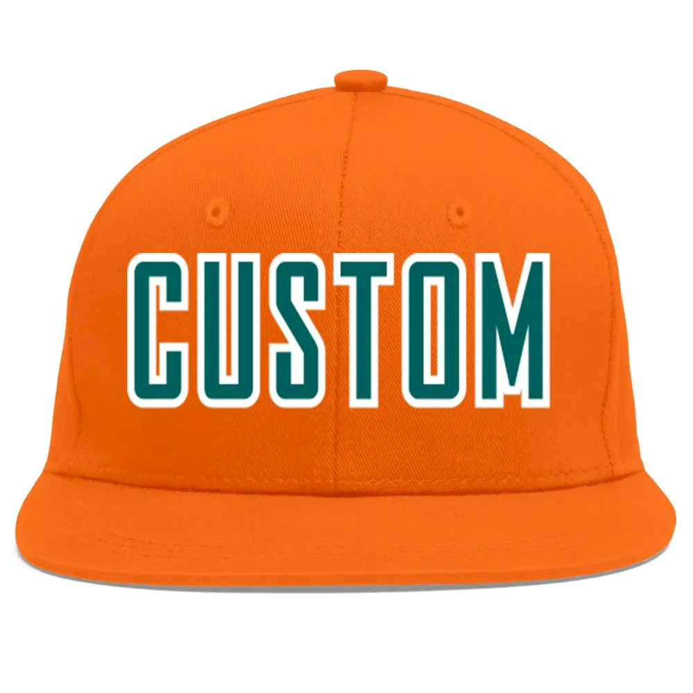 Custom Orange Aqua-White Flat Eaves Sport Baseball Cap