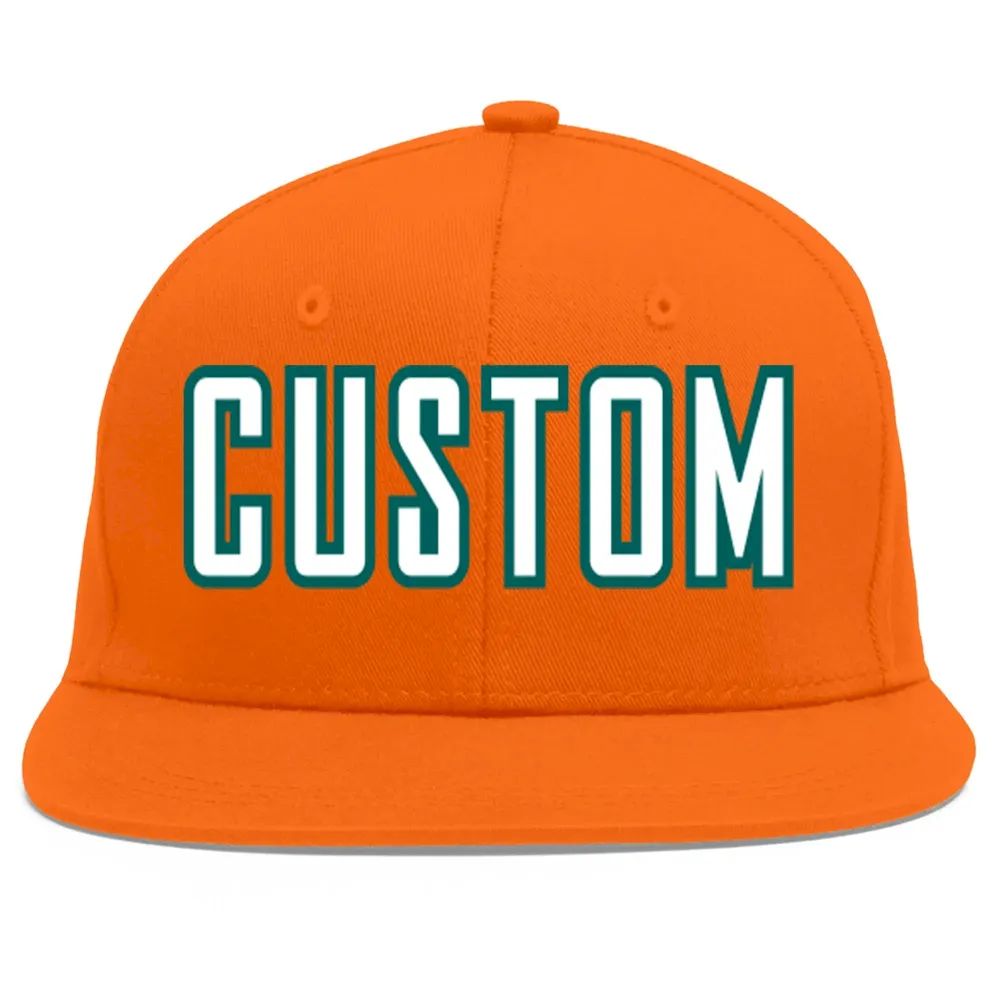 Custom Orange White-Aqua Flat Eaves Sport Baseball Cap