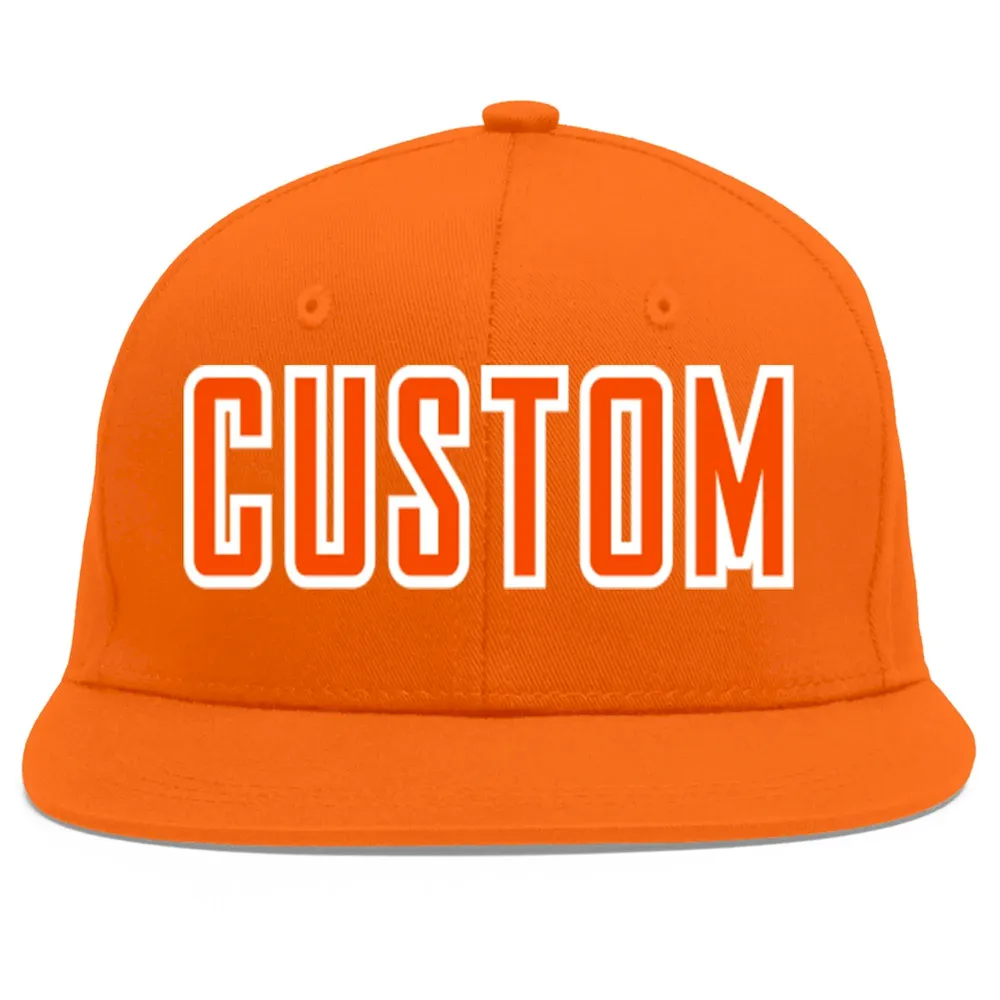 Custom Orange Orange-White Flat Eaves Sport Baseball Cap