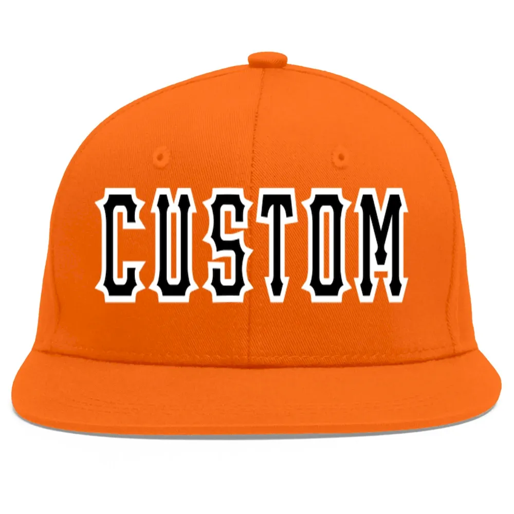 Custom Orange Black-White Flat Eaves Sport Baseball Cap