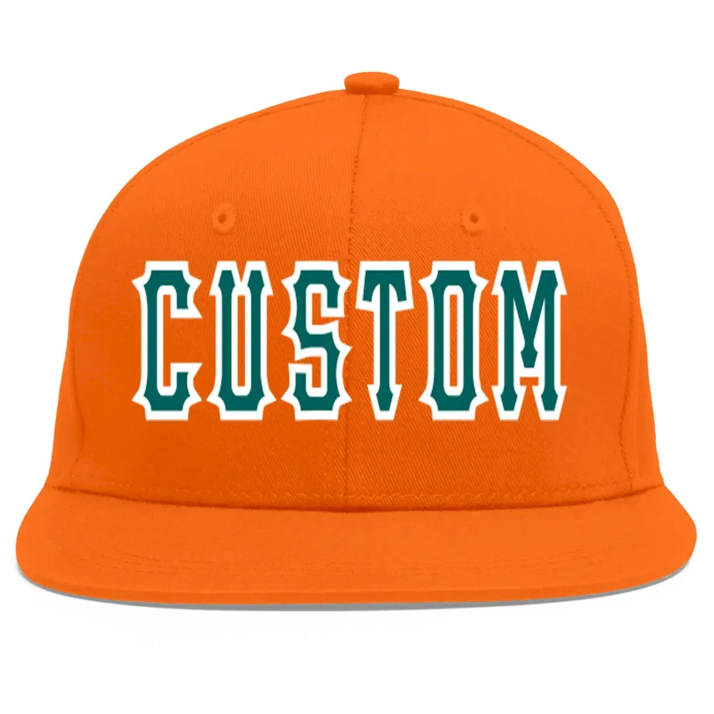 Custom Orange Aqua-White Flat Eaves Sport Baseball Cap