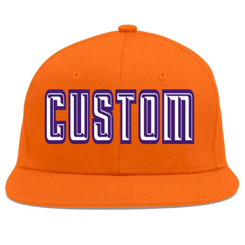 Custom Orange White-purple Flat Eaves Sport Baseball Cap
