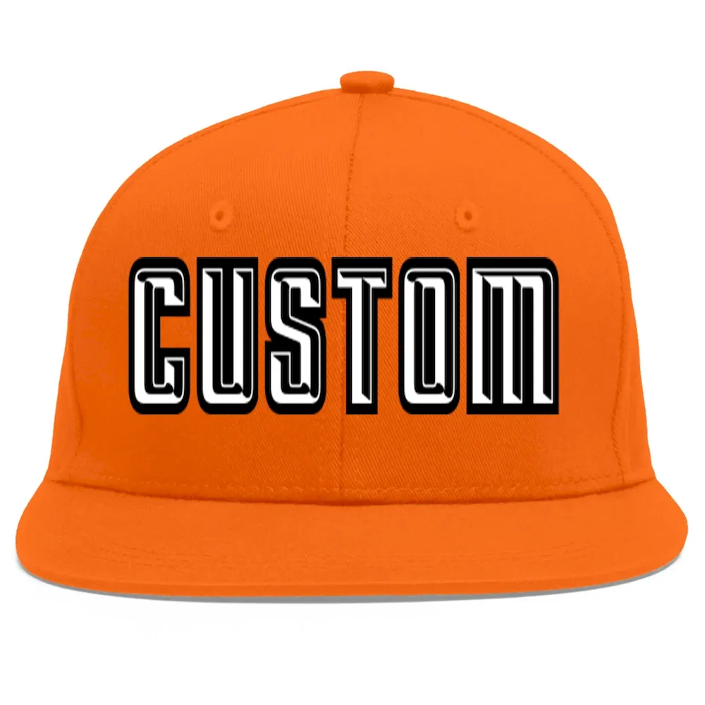 Custom Orange White-Black Flat Eaves Sport Baseball Cap