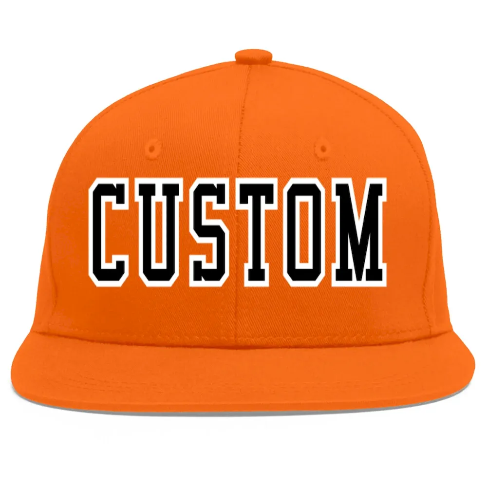 Custom Orange Black-White Flat Eaves Sport Baseball Cap