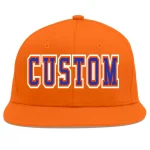 Custom Orange Royal-Black Flat Eaves Sport Baseball Cap