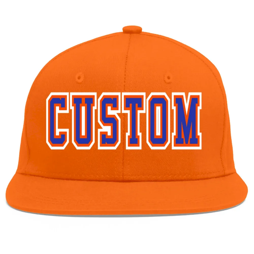 Custom Orange Royal-Black Flat Eaves Sport Baseball Cap